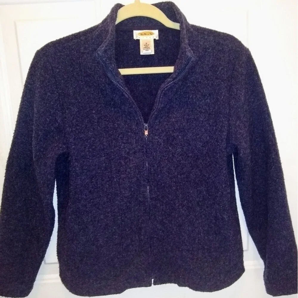 Talbots Heathered Blue Gray Petite Fleece Jacket - Picture 1 of 7